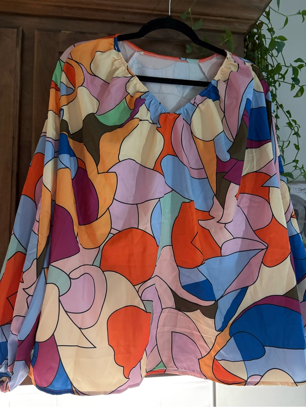 Source Unknown Multicolor Abstract V-Neck Tunic